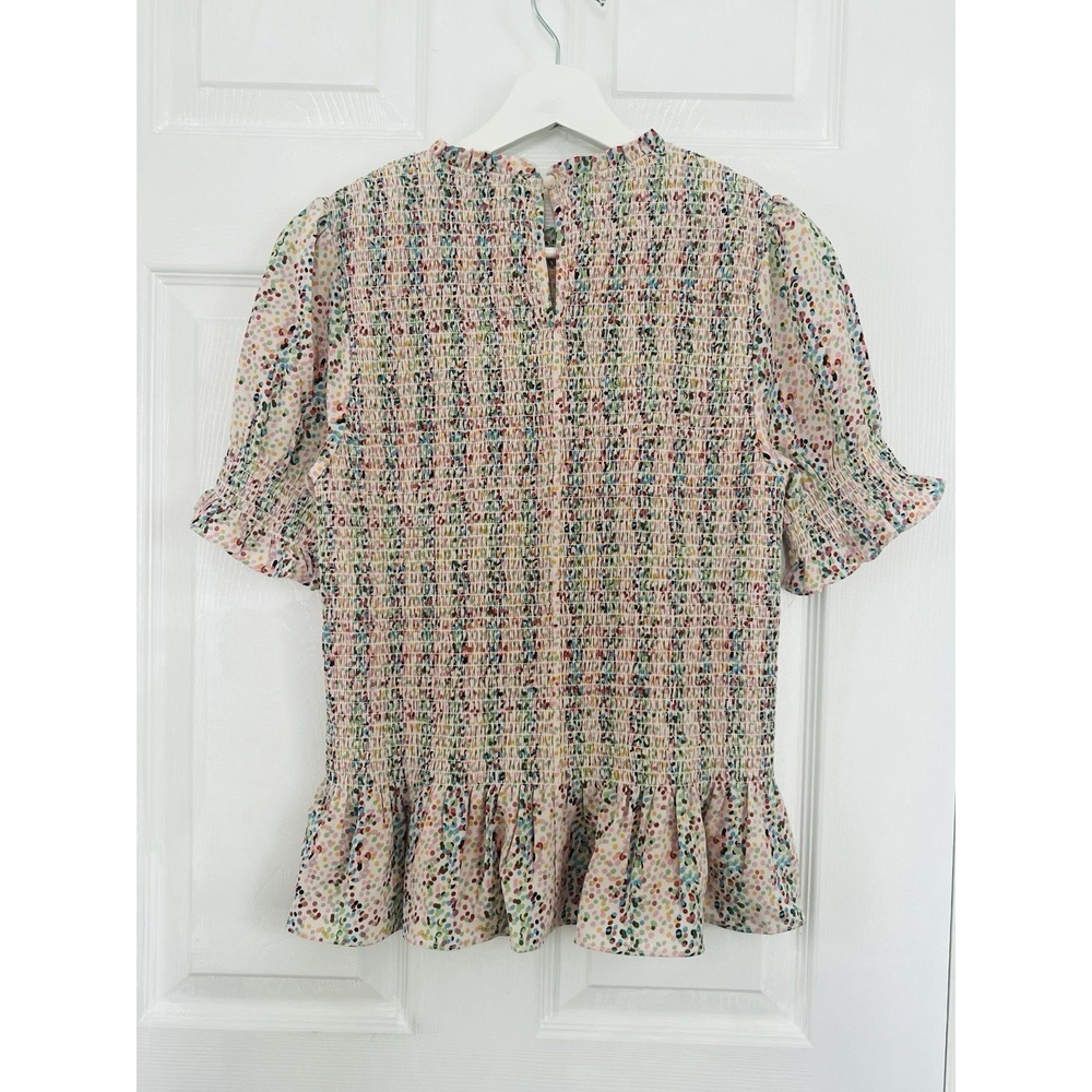 THML Smocked Peplum Top Size XS Floral Confetti Print Cottagecore Coquette Cute - Picture 3 of 8